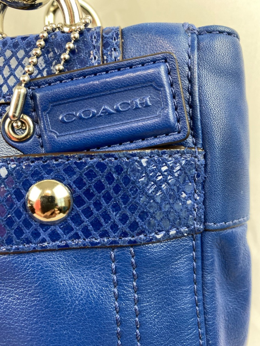 Vintage Coach Soft Leather Cobalt Blue Double Handle Penelope Handbag Bag Purse - Picture 5 of 16